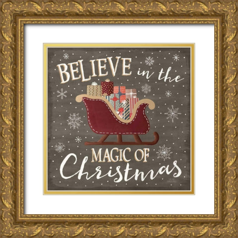 Christmas Cheer V Gold Ornate Wood Framed Art Print with Double Matting by Marshall, Laura