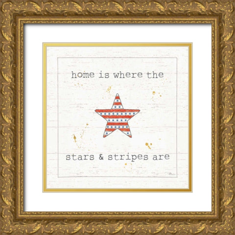 USA Cuties IV Shiplap Gold Ornate Wood Framed Art Print with Double Matting by Pela Studio