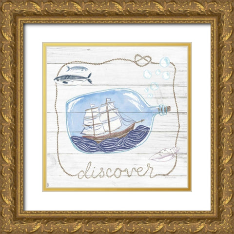 Ship in a Bottle Discover Shiplap Gold Ornate Wood Framed Art Print with Double Matting by Miller, Sara Zieve