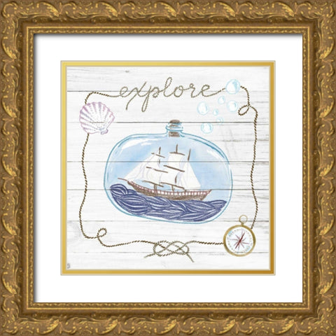 Ship in a Bottle Explore Shiplap Gold Ornate Wood Framed Art Print with Double Matting by Miller, Sara Zieve
