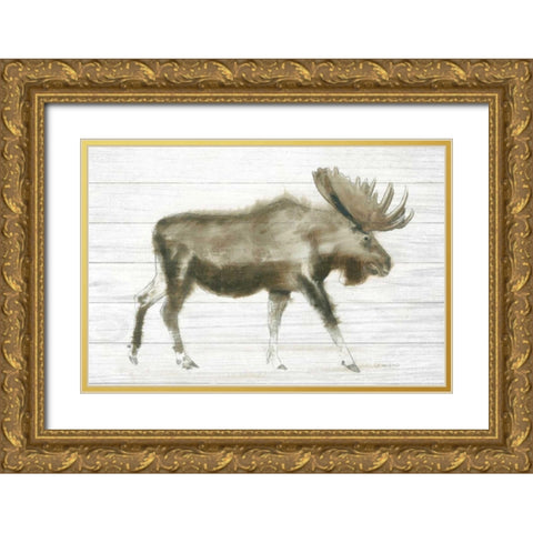 Dark Moose on Wood Crop Gold Ornate Wood Framed Art Print with Double Matting by Wiens, James
