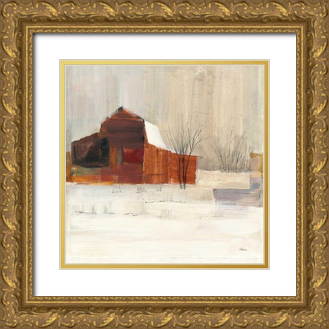 Winter on the Farm Gold Ornate Wood Framed Art Print with Double Matting by Hristova, Albena