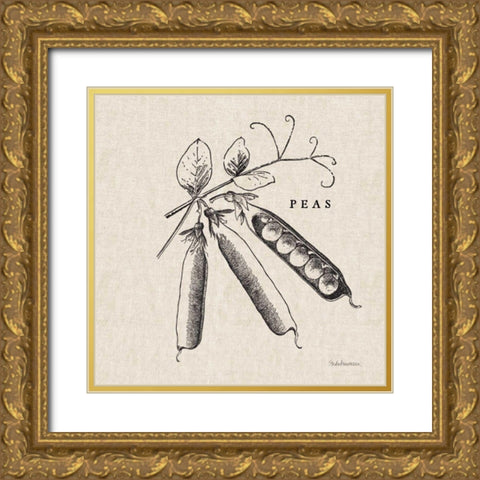 Burlap Vegetable BW Sketch Peas Gold Ornate Wood Framed Art Print with Double Matting by Studio Mousseau