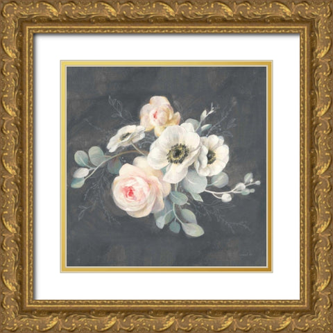 Roses and Anemones Square Gold Ornate Wood Framed Art Print with Double Matting by Nai, Danhui