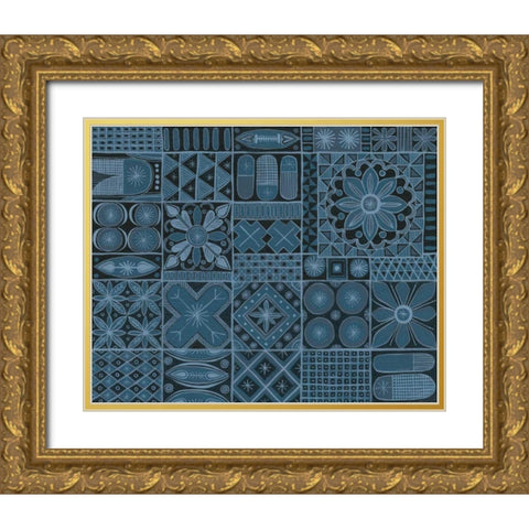 Adire VII Gold Ornate Wood Framed Art Print with Double Matting by Lovell, Kathrine