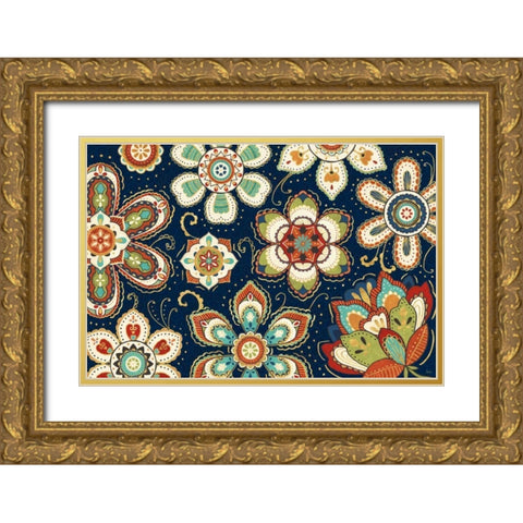 La Vida Loca I Blue Gold Ornate Wood Framed Art Print with Double Matting by Charron, Veronique