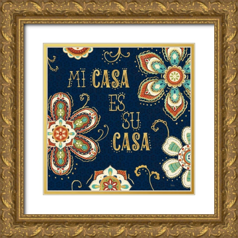 La Vida Loca III Blue Gold Ornate Wood Framed Art Print with Double Matting by Charron, Veronique