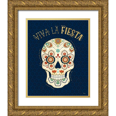 La Vida Loca IV Blue Gold Ornate Wood Framed Art Print with Double Matting by Charron, Veronique