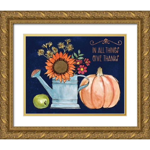 October Garden II Blue Gold Ornate Wood Framed Art Print with Double Matting by Grove, Beth