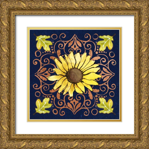 October Garden V Blue Gold Ornate Wood Framed Art Print with Double Matting by Grove, Beth
