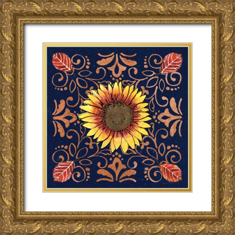 October Garden VII Blue Gold Ornate Wood Framed Art Print with Double Matting by Grove, Beth