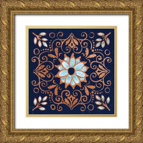October Garden IX Blue Gold Ornate Wood Framed Art Print with Double Matting by Grove, Beth