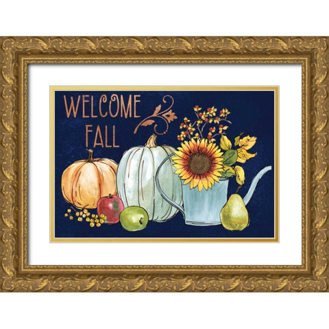 October Garden XIII Blue Gold Ornate Wood Framed Art Print with Double Matting by Grove, Beth
