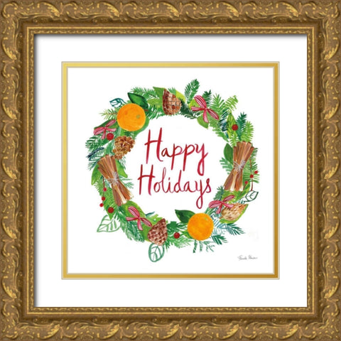 Holiday Wreath II Gold Ornate Wood Framed Art Print with Double Matting by Zaman, Farida
