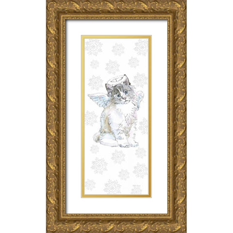 Christmas Kitties I Snowflakes Gold Ornate Wood Framed Art Print with Double Matting by Grove, Beth