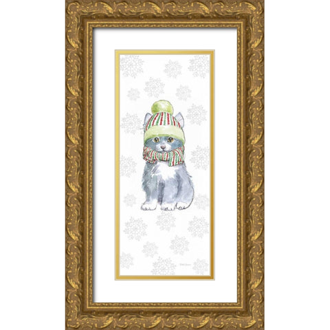 Christmas Kitties II Snowflakes Gold Ornate Wood Framed Art Print with Double Matting by Grove, Beth