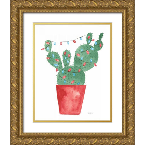 A Very Cactus Christmas III Dark Green Gold Ornate Wood Framed Art Print with Double Matting by Jackson, Jenaya