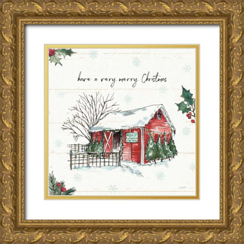 Holiday on the Farm IV Merry Christmas Gold Ornate Wood Framed Art Print with Double Matting by Tavoletti, Anne