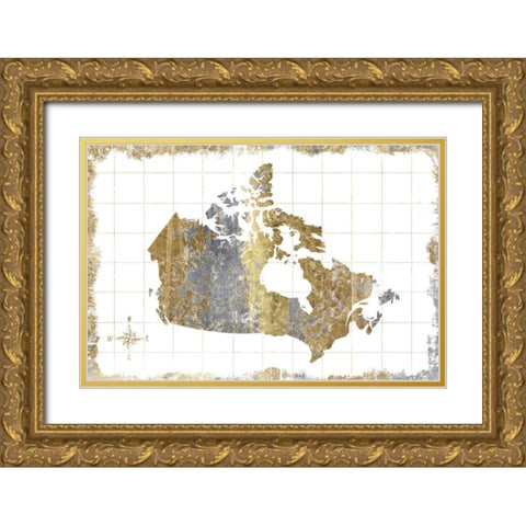 Gilded Map Canada Gold Ornate Wood Framed Art Print with Double Matting by Wild Apple Portfolio