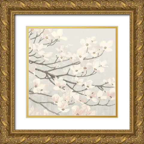 Dogwood Blossoms II Gray Gold Ornate Wood Framed Art Print with Double Matting by Wiens, James