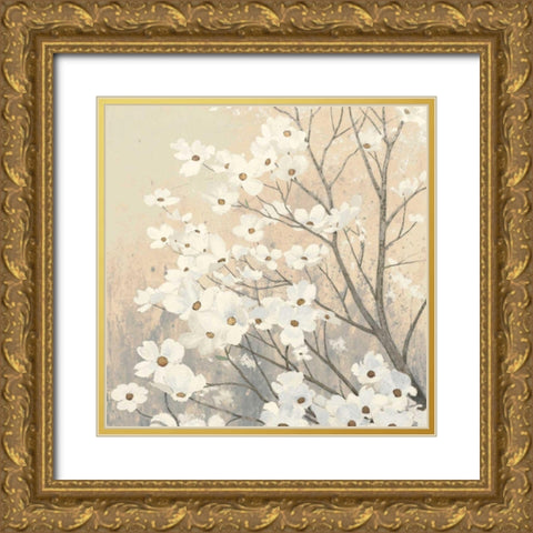 Dogwood Blossoms II Neutral Gold Ornate Wood Framed Art Print with Double Matting by Wiens, James