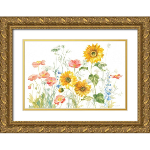 Floursack Florals on White I Gold Ornate Wood Framed Art Print with Double Matting by Nai, Danhui