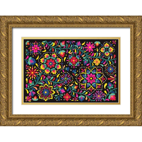 Floral Fiesta I Gold Ornate Wood Framed Art Print with Double Matting by Marshall, Laura