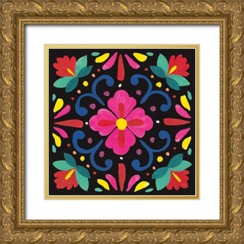 Floral Fiesta Tile VII Gold Ornate Wood Framed Art Print with Double Matting by Marshall, Laura