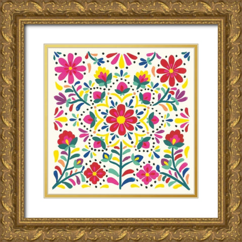 Floral Fiesta White II Gold Ornate Wood Framed Art Print with Double Matting by Marshall, Laura
