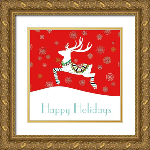 Mod Holiday II Gold Ornate Wood Framed Art Print with Double Matting by Wild Apple Portfolio