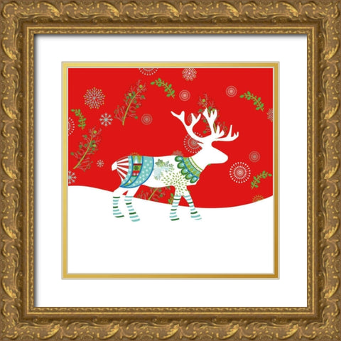 Mod Holiday V Gold Ornate Wood Framed Art Print with Double Matting by Wild Apple Portfolio