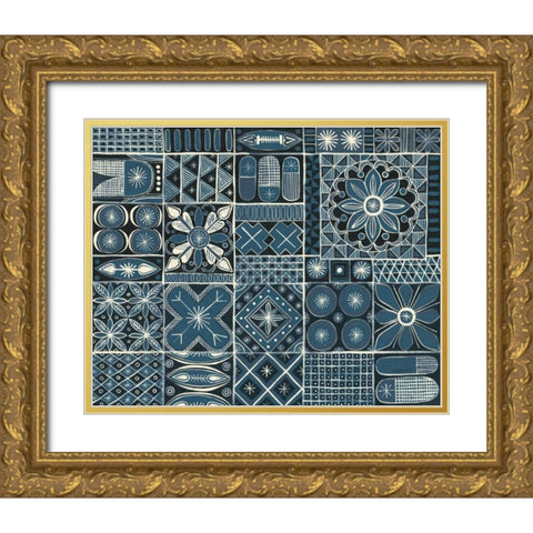 Adire VII Cream Gold Ornate Wood Framed Art Print with Double Matting by Lovell, Kathrine
