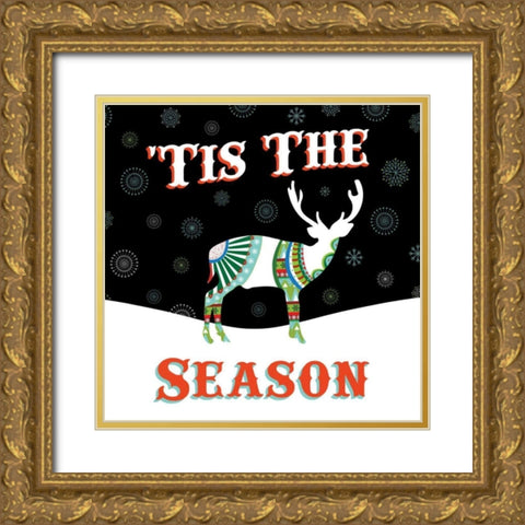 Mod Holiday on Black III Gold Ornate Wood Framed Art Print with Double Matting by Wild Apple Portfolio