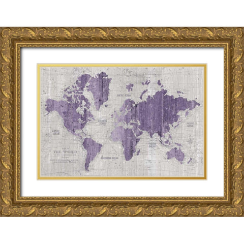Old World Map Purple Gray Gold Ornate Wood Framed Art Print with Double Matting by Wild Apple Portfolio