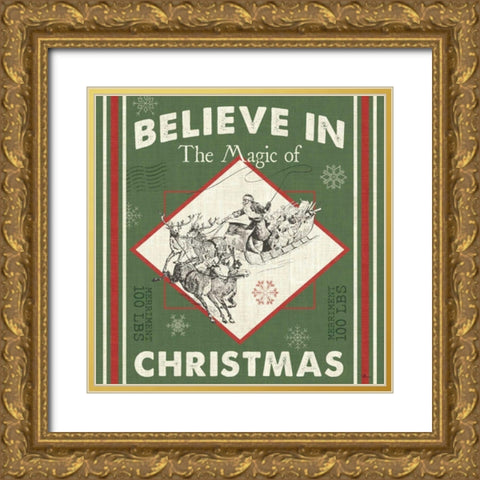 Farmhouse Holiday III Color Gold Ornate Wood Framed Art Print with Double Matting by Pela Studio