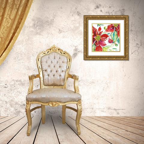Poinsettia Pretty II Gold Ornate Wood Framed Art Print with Double Matting by Rice, Kristy