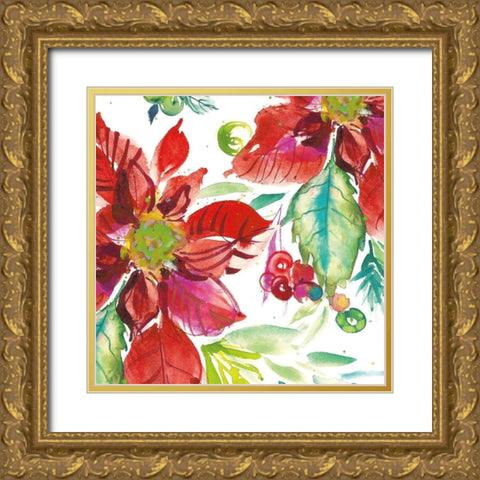 Poinsettia Pretty II Gold Ornate Wood Framed Art Print with Double Matting by Rice, Kristy