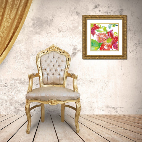 Poinsettia Pretty III Gold Ornate Wood Framed Art Print with Double Matting by Rice, Kristy