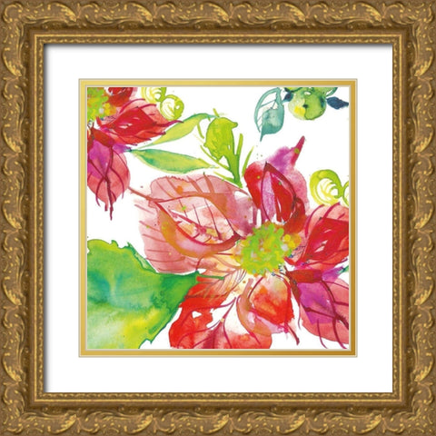 Poinsettia Pretty III Gold Ornate Wood Framed Art Print with Double Matting by Rice, Kristy