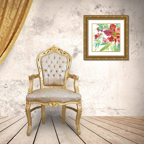 Poinsettia Pretty IV Gold Ornate Wood Framed Art Print with Double Matting by Rice, Kristy