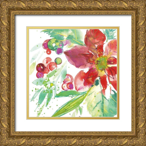 Poinsettia Pretty IV Gold Ornate Wood Framed Art Print with Double Matting by Rice, Kristy