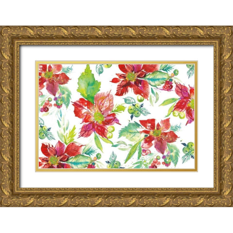 Poinsettia Pretty V Gold Ornate Wood Framed Art Print with Double Matting by Rice, Kristy
