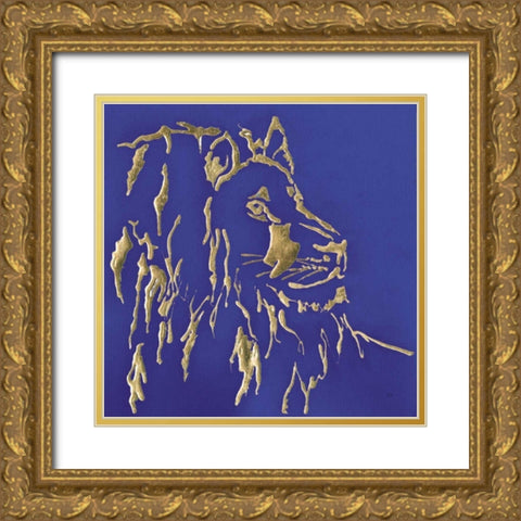 Gilded Lion Indigo Gold Ornate Wood Framed Art Print with Double Matting by Paschke, Chris