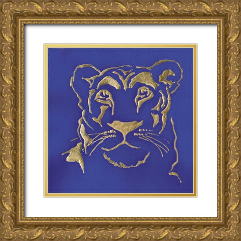 Gilded Lioness Indigo Gold Ornate Wood Framed Art Print with Double Matting by Paschke, Chris