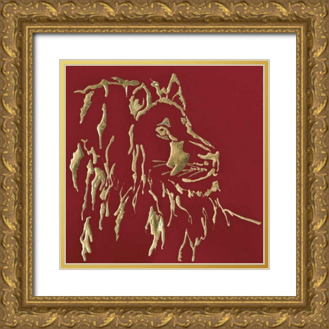 Gilded Lion on Red Gold Ornate Wood Framed Art Print with Double Matting by Paschke, Chris