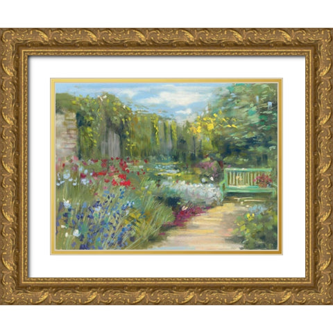 Garden Bench Gold Ornate Wood Framed Art Print with Double Matting by Rowan, Carol