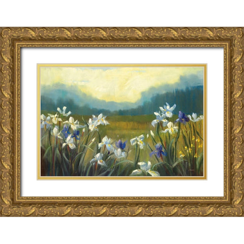 Wild Iris Gold Ornate Wood Framed Art Print with Double Matting by Rowan, Carol