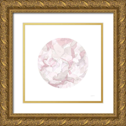 Leafy Abstract Circle II Blush Gray Gold Ornate Wood Framed Art Print with Double Matting by Nai, Danhui