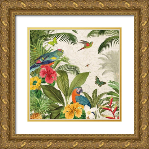 Parrot Paradise II Gold Ornate Wood Framed Art Print with Double Matting by Pertiet, Katie