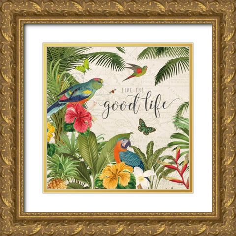 Parrot Paradise IV Gold Ornate Wood Framed Art Print with Double Matting by Pertiet, Katie